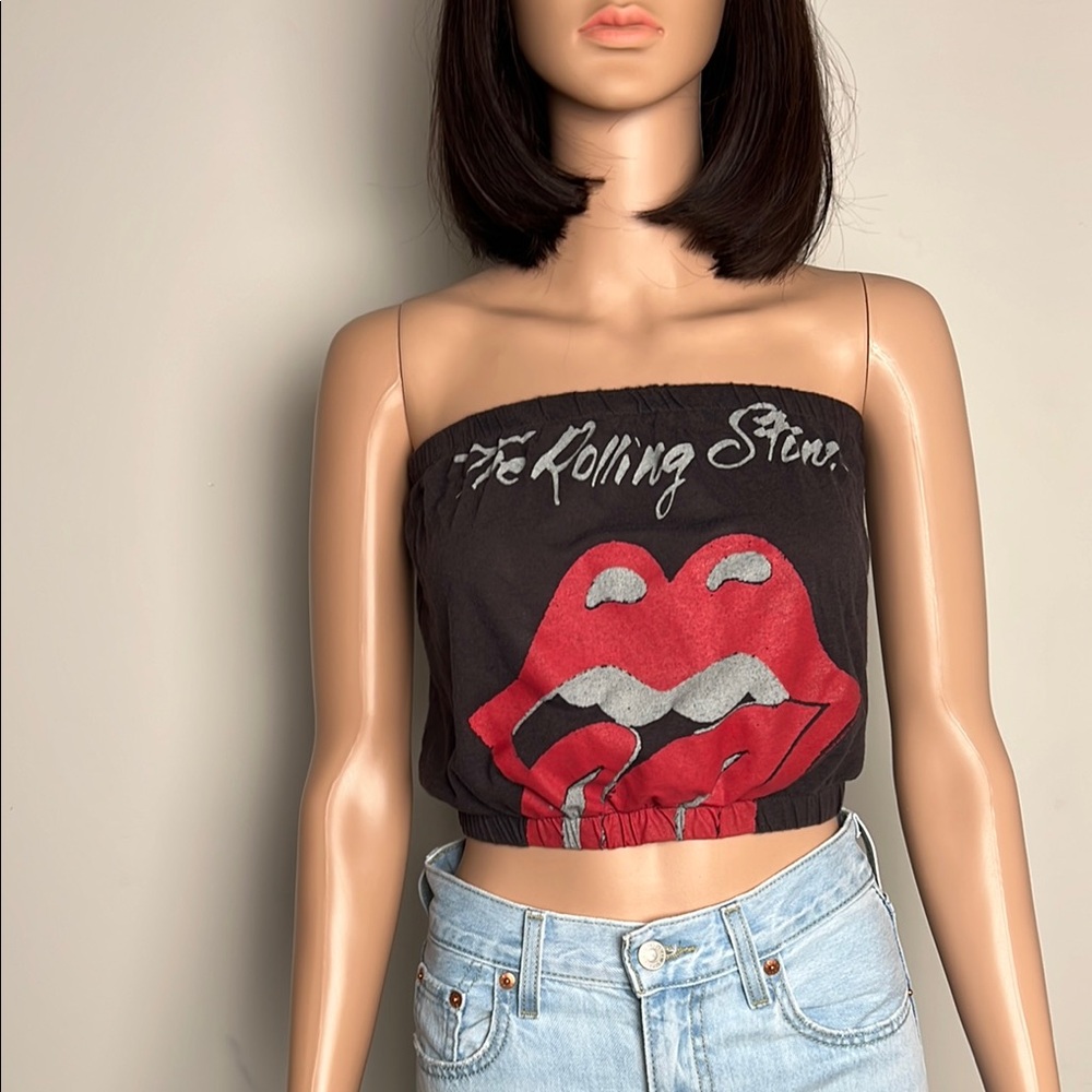 The Rolling Stones Black and Red Graphic Crop Top